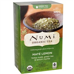 Numi Tea, Органический зеленый чай, с повышенным содержанием кофеина, мате и лимон, 18 пакетиков, 1,46 унции (41,4 г)