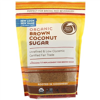 Big Tree Farms, Органический коричневый кокосовый сахар, 1 фунт (454 г)