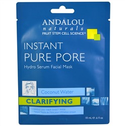 Andalou Naturals, Instant Pure Pore, Hydro Serum Facial Mask, 1 Single Use Fiber Sheet Mask, .6 fl oz (18 ml)
