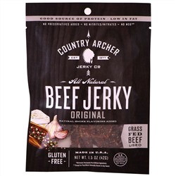 Country Archer Jerky, Полностью натуральная вяленая говядина, оригинальная упаковка 12 шт. 1,5 унц. (42 г) каждая