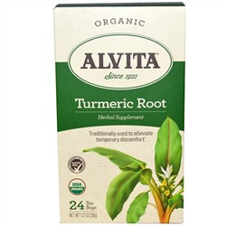 Alvita Teas, Turmeric Root, Organic, Caffeine Free, 24 Tea Bags, 1.27 oz (36 g)