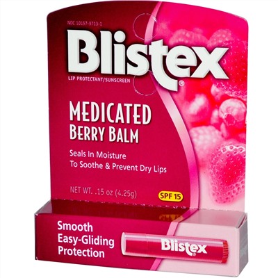Blistex, Лечебный ягодный бальзам, защита от солнца для губ, SPF 15, 0,15 унции (4,25 г)