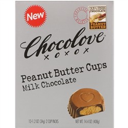 Chocolove, Peanut Butter Cups, Milk Chocolate, 12- 2 Cup Packs, 1.2 oz (34 g) Each