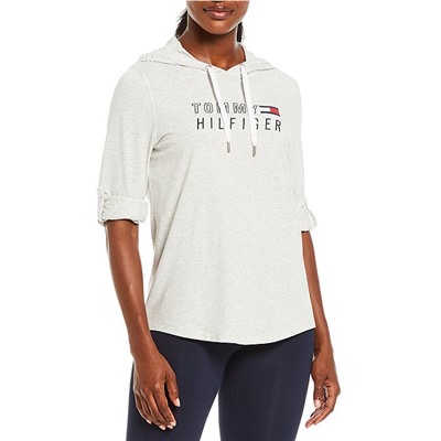 Tommy Hilfiger Sport Long Sleeve Roll Tab Graphic Front Hoodie Tee