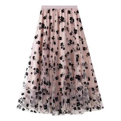 Pink & Black Floral Sheer-Overlay Midi Skirt - Women & Plus