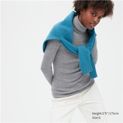 Extra Fine Merino Ribbed Turtleneck Long-Sleeve Sweater