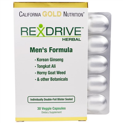 California Gold Nutrition, CGN, Rexdrive Herbal, формула для мужчин, 30 растительных капсул