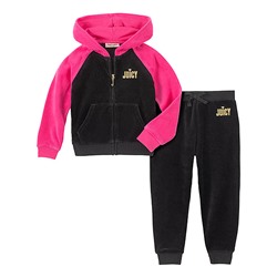 Black & Hot Pink 'Juicy' Velour Hoodie & Black Sweatpants - Infant, Toddler & Girls