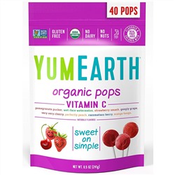 YumEarth, Органический продукт, леденцы с витамином С, ассорти, 40 леденцов, 8,5 унций (241 г)