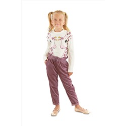 Denokids İkiz Zürafa Kız Çocuk Ekru T-shirt Kadife Pantolon Takım CFF-23S1-065
