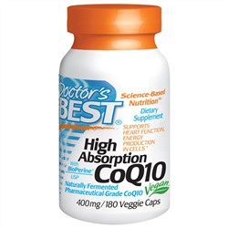 Doctor's Best, Коэнзим Q10 с высокой степенью поглощения и биоперин, 400 мг, 180 растительных капсул