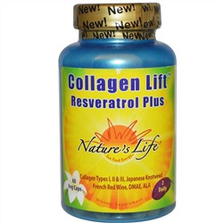 Nature's Life, Collagen Lift, с ресвератролом, 60 растительных капсул