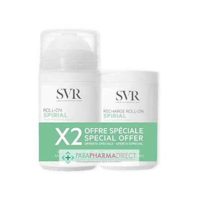 SVR Spirial Déodorant Anti Transpirant 48h Roll On 50ml + Recharge 50ml