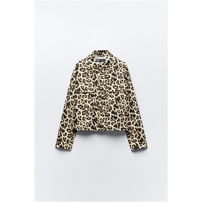 LINEN-BLEND ANIMAL-PRINT OVERSHIRT