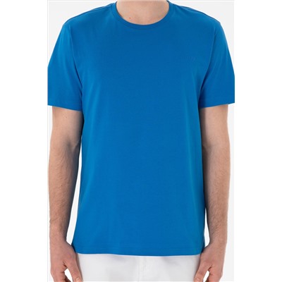 Erkek Regular Fit Bisiklet Yaka Kobalt Mavi Basic Tişört