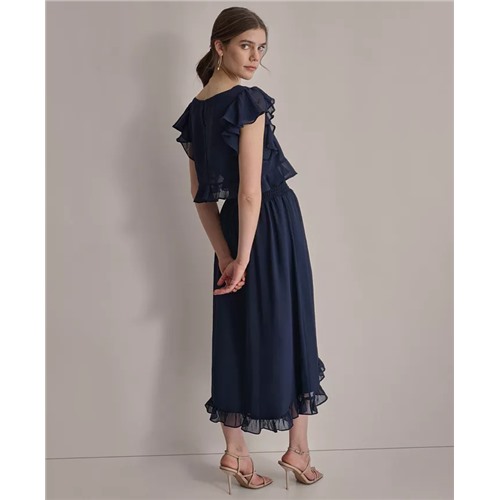 DKNY Women's Ruffled Gauze Smocked-Waist Tulip-Hem Dress Размер 12