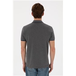 Erkek Slim Fit Polo Yaka Antrasit Melanj Basic Tişört