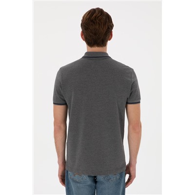 Erkek Slim Fit Polo Yaka Antrasit Melanj Basic Tişört