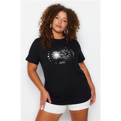 Siyah Bisiklet Yaka %100 Pamuk Örme T-Shirt TBBSS23BF00030