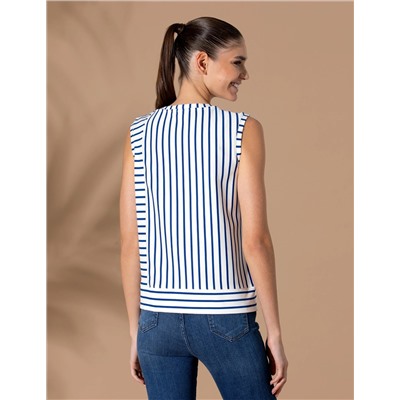 İndigo Çizgili Comfort Fit Kolsuz Bluz