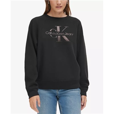 CALVIN KLEIN JEANS Women's Foil-Sliced Monogram Logo Sweatshirt