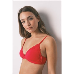 Sujetador triangular NATURAL encaje rojo