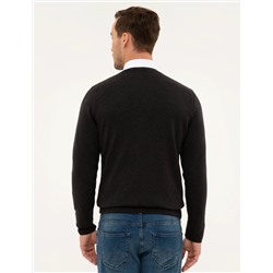 Antrasit Melanj Slim Fit V Yaka Basic Triko Kazak