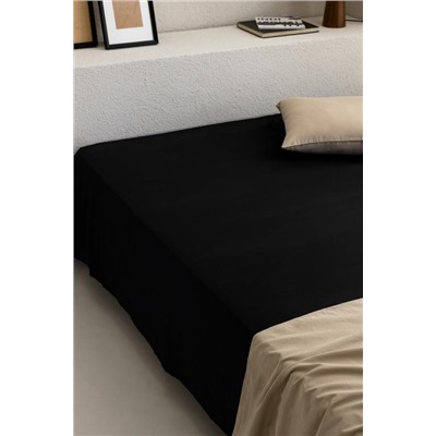 Manon King Size Plus %100 Pamuk Ranforce Lastiksiz Çarşaf - Siyah