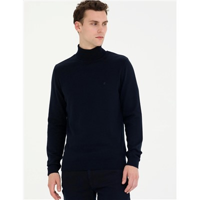 Lacivert Slim Fit Balıkçı Yaka Basic Triko Kazak