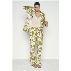 LINEN BLEND FLORAL PRINT TROUSERS
