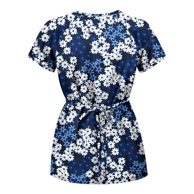 UA Vibrant Blossoms Navy Mock Wrap Scrub Top
