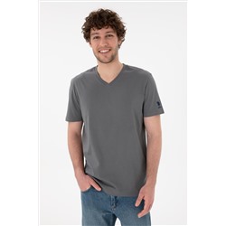 Erkek Regular Fit  V Yaka Antrasit Basic Tişört