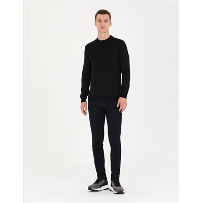 Siyah Slim Fit Yarım Balıkçı Yaka Basic Triko Kazak
