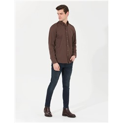 Kahverengi Slim Fit Uzun Kollu Gömlek