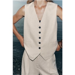 LINEN BLEND TAILORED WAISTCOAT