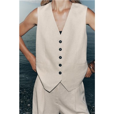 LINEN BLEND TAILORED WAISTCOAT
