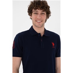 Erkek Slim Fit Polo Yaka Lacivert Basic Tişört