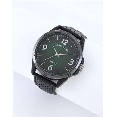 MENS BLACK STRAP GREEN FACE WATCH