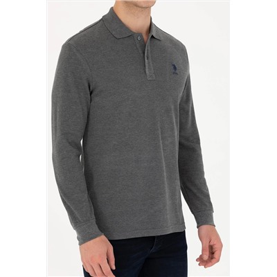 Erkek Antrasit Melanj Polo Yaka Basic Sweatshirt