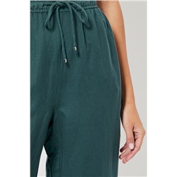 Pantalón relaxed fit de lino cintura alta - Verde oscuro