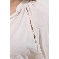 Beyaz Kısa Kol Peplum Dokulu Dokuma Büyük Beden Gömlek TBBSS25AF00044