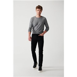 Avva Erkek Siyah Armürlü Esnek 5 Cepli Slim Fit Dar Kesim Kanvas Pantolon E003007