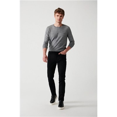 Avva Erkek Siyah Armürlü Esnek 5 Cepli Slim Fit Dar Kesim Kanvas Pantolon E003007