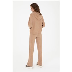 Kadın Kum Melanj Loose Fit Triko Pantolon