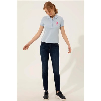 Kadın Açık Mavi Basic Polo Yaka Tişört