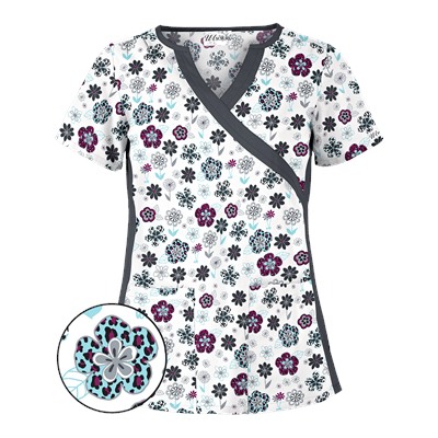 UA Wild Garden White Mock Wrap Scrub Top