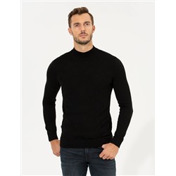 Siyah Slim Fit Balıkçı Yaka Triko Kazak