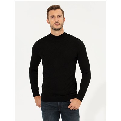 Siyah Slim Fit Balıkçı Yaka Triko Kazak