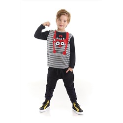 Denokids Sarkan Canavar Erkek Çocuk Gri T-shirt Siyah Pantolon Takım CFF-22S1-103