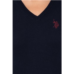 Kadın Lacivert  V - Yaka Basic Kazak